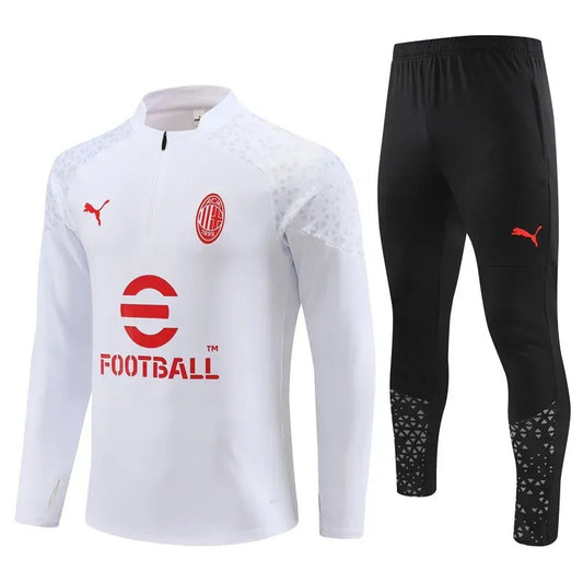 2023/2024 AC Milan Half-Pull Training Suit White Soccer Jersey 1:1 Thai Quality