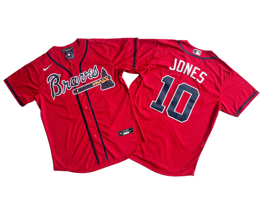 Men's Atlanta Braves 10# Chipper Jones  Red Home Replica Player Name Jersey