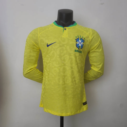 2022 FIFA World Cup Long Sleeve Player Version Brazil Home Soccer Jersey