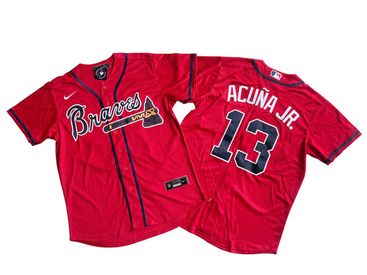 Men's Atlanta Braves 13# Ronald Acuna Jr.  Red Home Replica Player Name Jersey