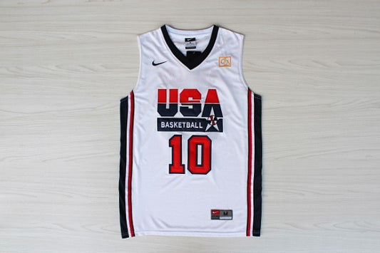 1:1Double layer solid embroidery player version Dream Team #10 Drexler white suit