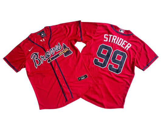 Men's Atlanta Braves 99# Spencer Strider Red Home Replica Player Name Jersey