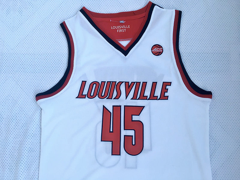 NCAA University of Louisville No. 45 Donovan Mitchell white embroidered jersey
