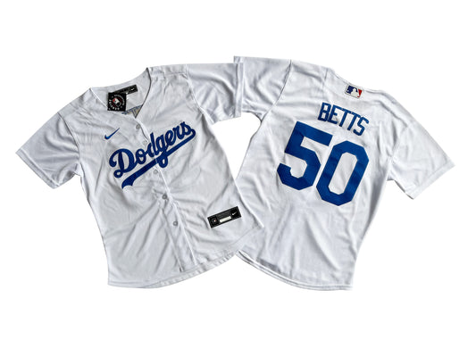 Women's Los Angeles Dodgers 50# Mookie Betts Royal White Jersey