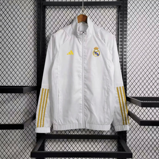 2023/2024 Real Madrid White  Windbreaker Yellow Edge Soccer Jersey