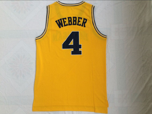 NCAA University of Michigan No. 4 Chris Webber Yellow Premium Mesh Jersey