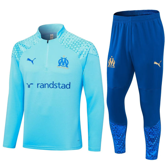 2023/2024 Olympique de Marseille Half-Pull Training Suit Light Blue Football Jersey