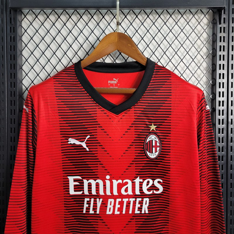 2023/2024 Long Sleeve AC Milan Home Soccer Jersey 1:1 Thai Quality