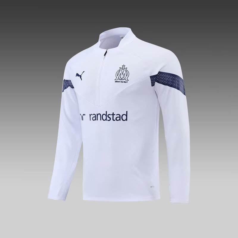 2022/2023 Olympique de Marseille Half-Pull Training Suit White Football Jersey