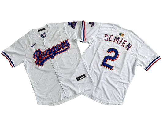 Men's Texas Rangers 2# Marcus Semien White 2024 Gold Collection Limited Player Jersey