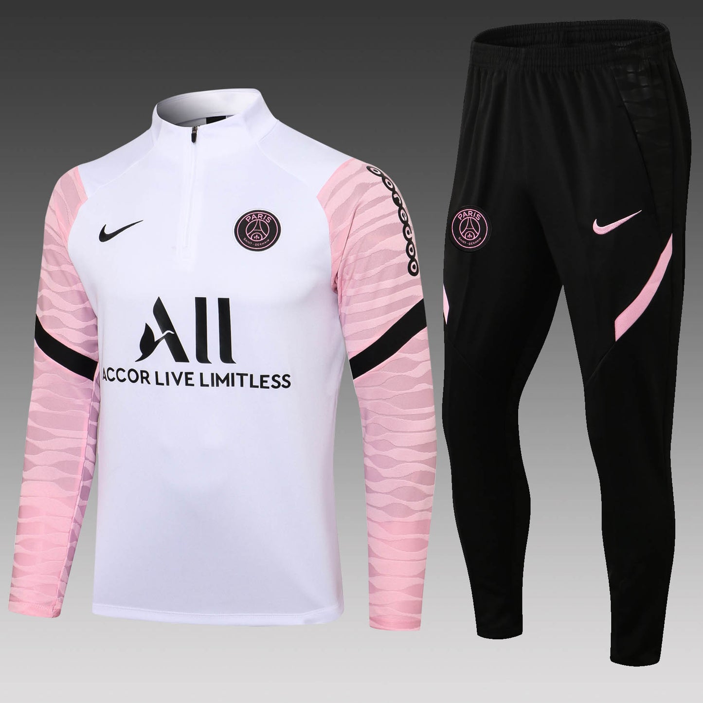 2021/2022 Psg Paris Saint-Germain Half-Pull Training Suit White Pink Sleeves