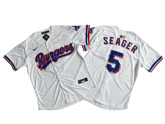 Men's Texas Rangers 5# Corey Seager  White 2024 Gold Collection Limited Player Jersey