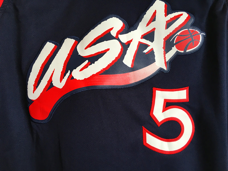 1996 Atlanta Olympics Team USA Dream 3 USA No. 5 Hill Dark Blue Embroidered Jersey