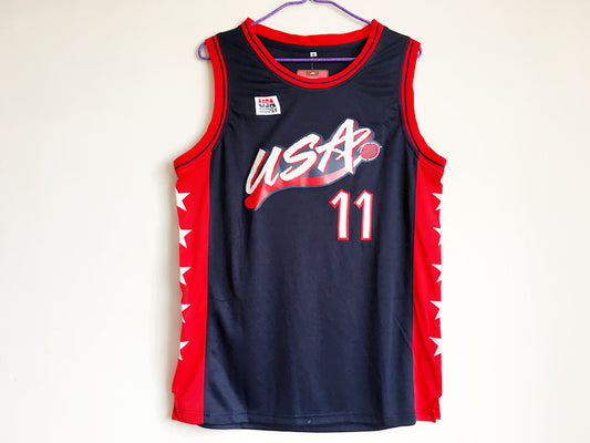 1996 Atlanta Olympics Team USA Dream Team Karl Malone USA No. 11 Dark Blue Embroidered Jersey
