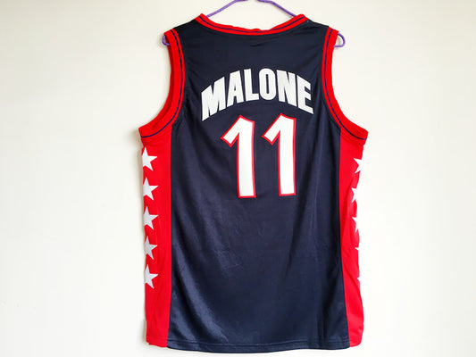 1996 Atlanta Olympics Team USA Dream Team Karl Malone USA No. 11 Dark Blue Embroidered Jersey