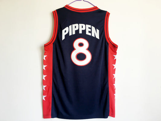 1996 Atlanta Olympics Team USA Dream 3 USA No. 8 Pippen Dark Blue Embroidered Jersey