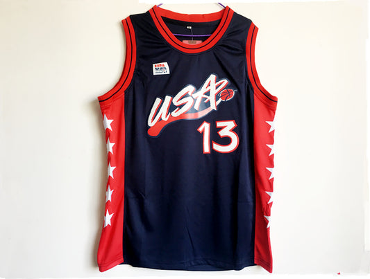 1996 Atlanta Olympics Team USA Dream 3 USA No. 13 O'Neal dark blue embroidered jersey
