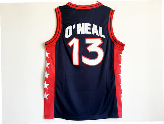 1996 Atlanta Olympics Team USA Dream 3 USA No. 13 O'Neal dark blue embroidered jersey