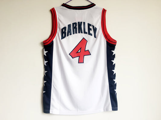 1996 Atlanta Olympics Team USA Dream 3 USA No. 4 Barkley white embroidered jersey