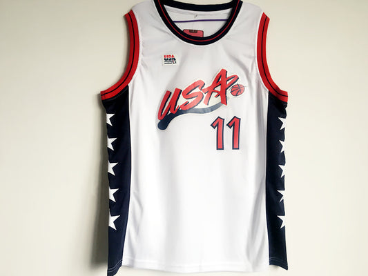 1996 Atlanta Olympics Team USA dream third Karl Malone USA No. 11 white embroidered jersey