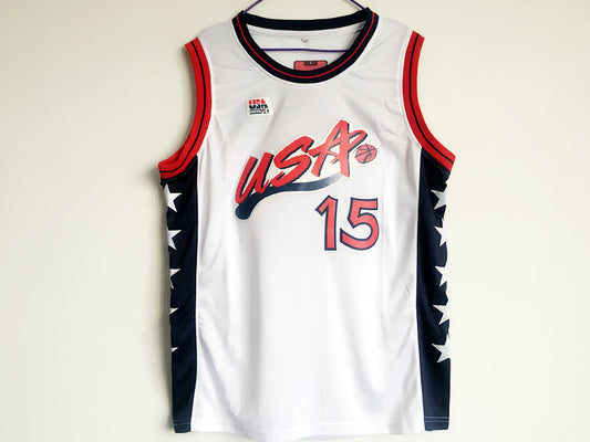 1996 Atlanta Olympics Team USA Dream Three Olajuwon USA No. 15 White Embroidered Jersey