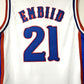 NCAA Kansas University No. 21 Joel Embiid white double-layer embroidered jersey