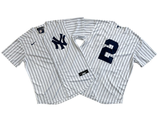 Men's New York Yankees 2# Derek Jeter WhiteNavy Replica Jersey