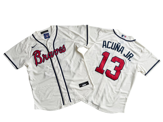 Men's Atlanta Braves 13# Ronald Acuna Jr.  White Home Replica Player Name Jersey