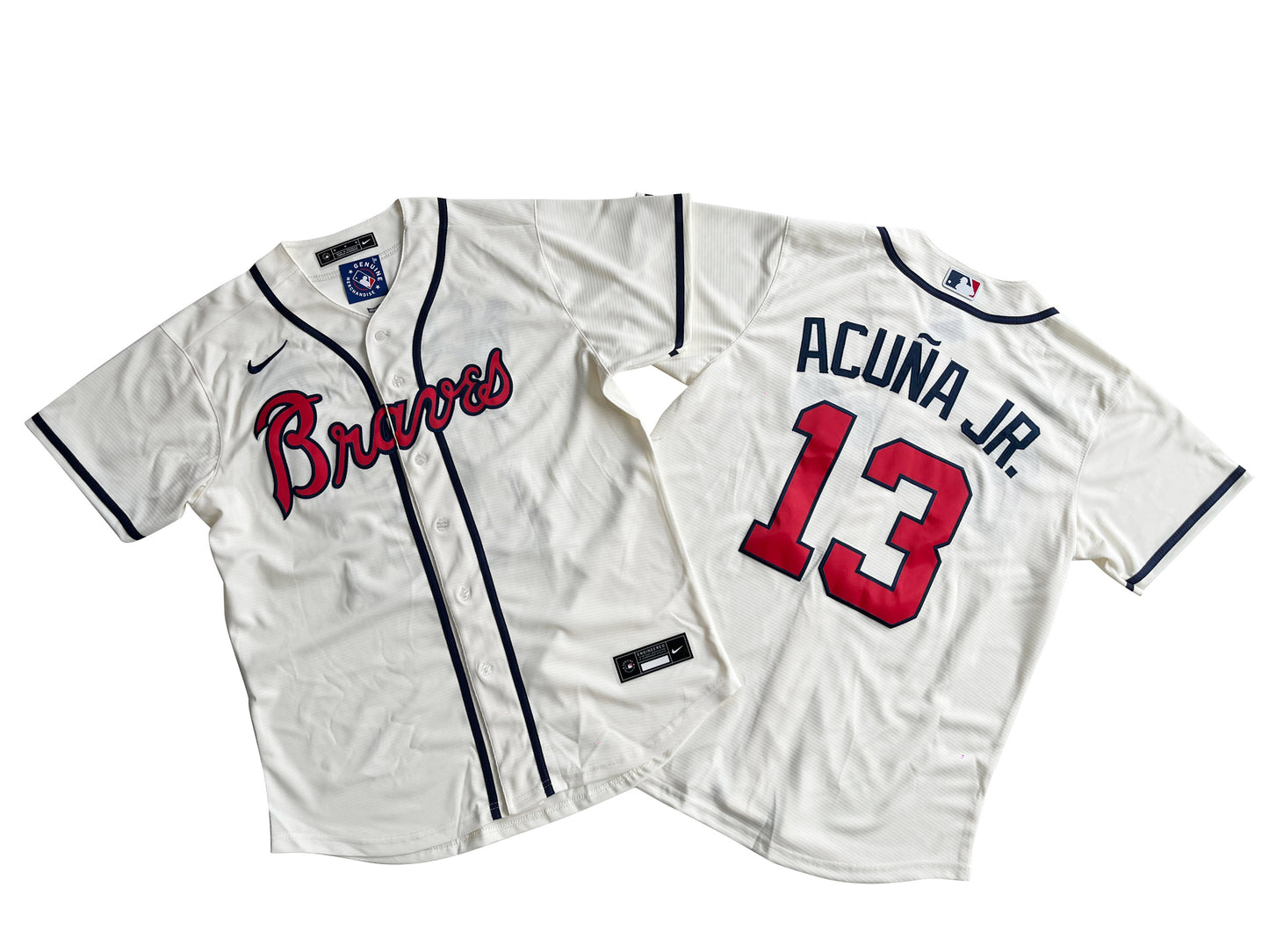 Men's Atlanta Braves 13# Ronald Acuna Jr.  Cream Home Replica Player Name Jersey