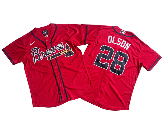 Men's Atlanta Braves 28# Matt Olson  Red Home Replica Player Name Jersey.