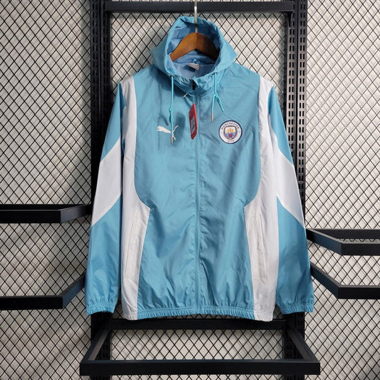 2023/2024 Manchester City Windbreaker Blue And White Jersey