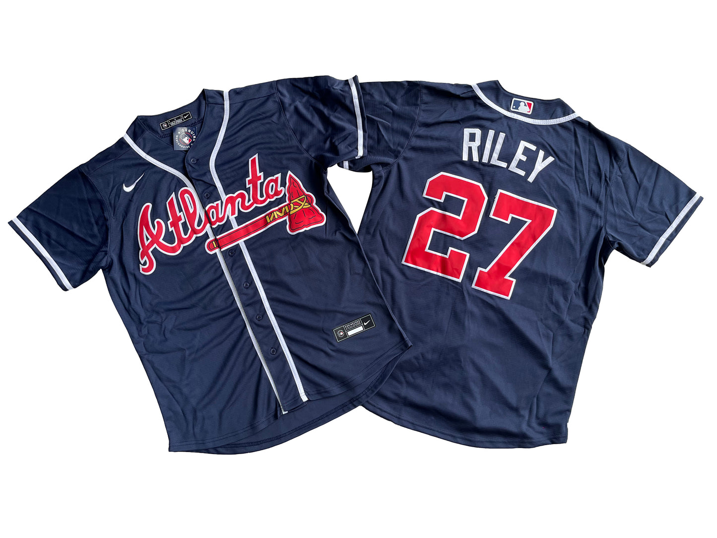 Men's Atlanta Braves 27# Austin Riley  Navy Alternate Replica Player Name Jersey