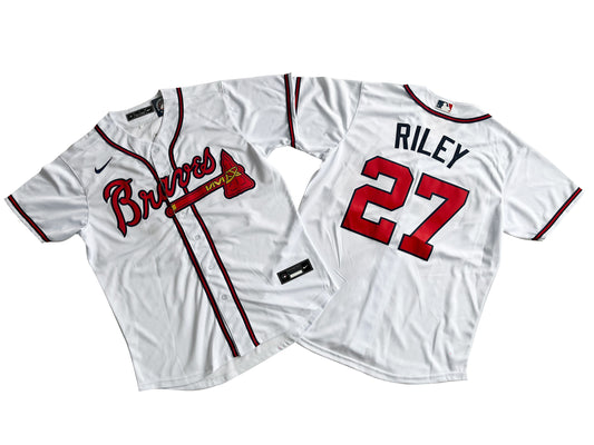 Men's Atlanta Braves 27# Austin Riley  White Home Replica Player Name Jersey