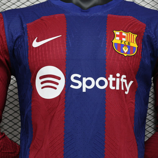 2023/2024 Player Version Long Sleeve Barcelona Home Football Shirt 1:1 Thai Quality