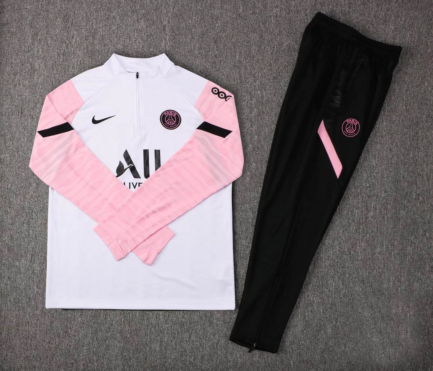 2021/2022 Psg Paris Saint-Germain Half-Pull Training Suit White Pink Sleeves