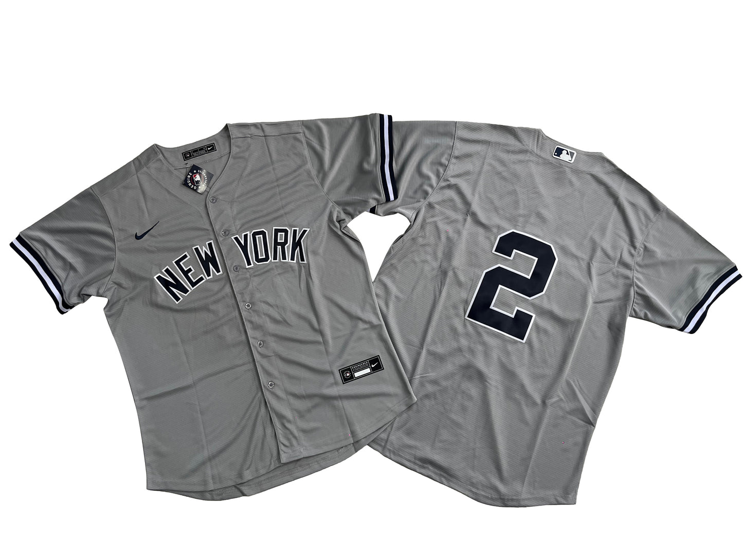 Men's New York Yankees Derek Jeter #2 Gray Road Replica Player Jersey