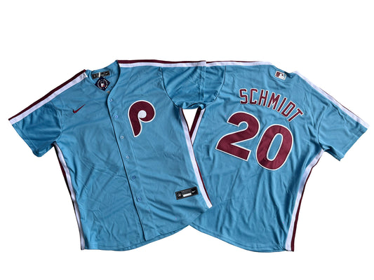 Men's Philadelphia Phillies 20# Mike Schmidt Light Blue Player Jersey