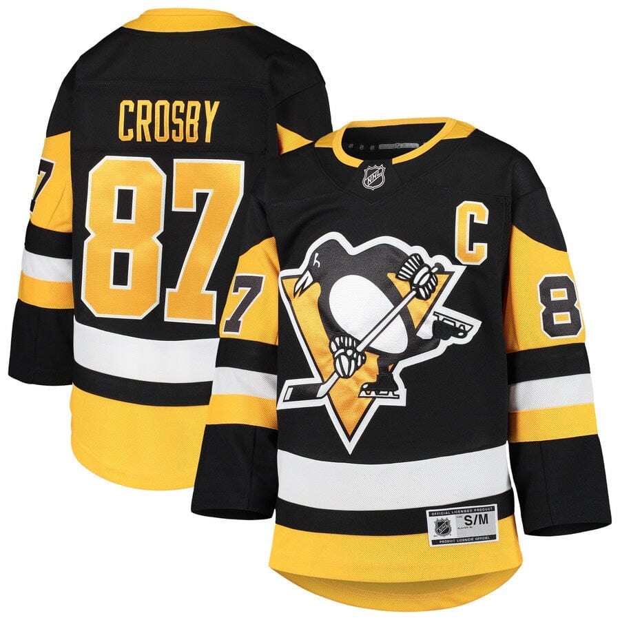 Schwarzes Sidney Crosby-Premier-Spielertrikot der Pittsburgh Penguins für Jugendliche