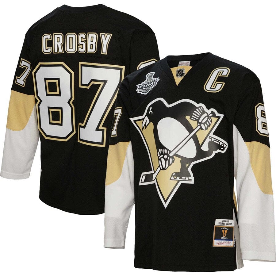 Men's Pittsburgh Penguins Sidney Crosby Mitchell & Ness Black Big & Tall 2008 Captain Patch Blue Line Player Jersey