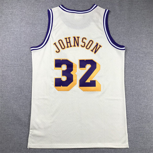 Men's Los Angeles Lakers Magic Johnson #32 Cream Hardwood Classics Swingman Jersey