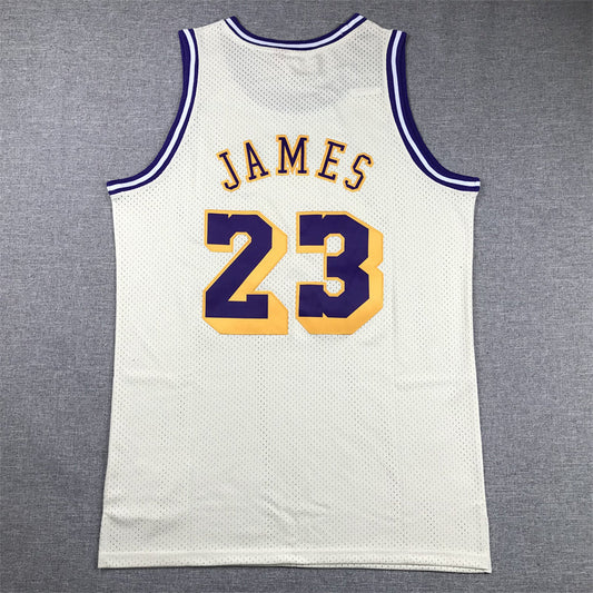 Men's Los Angeles Lakers LeBron James #23 Cream Hardwood Classics Swingman Jersey