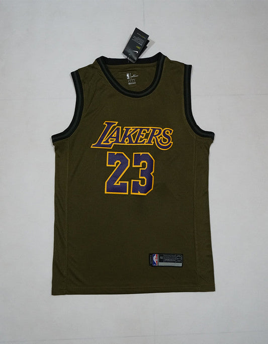 Men's Los Angeles Lakers LeBron James #23 NBA Army Green Swingman Jersey