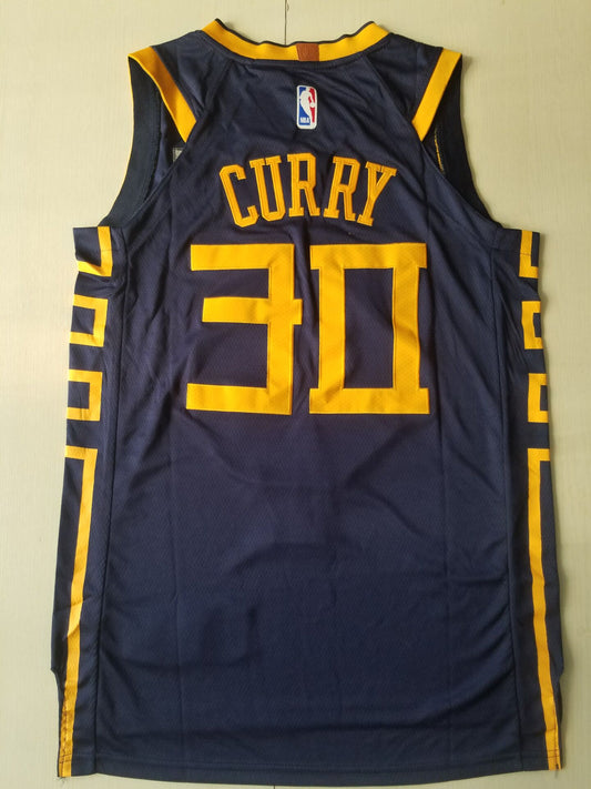 Men's Golden State Warriors Stephen Curry Navy Swingman Jersey City Edition