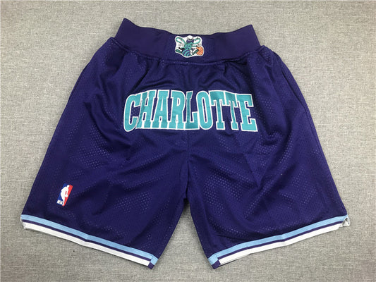 Herren-Basketball-Retro-Shorts der Charlotte Hornets in Lila