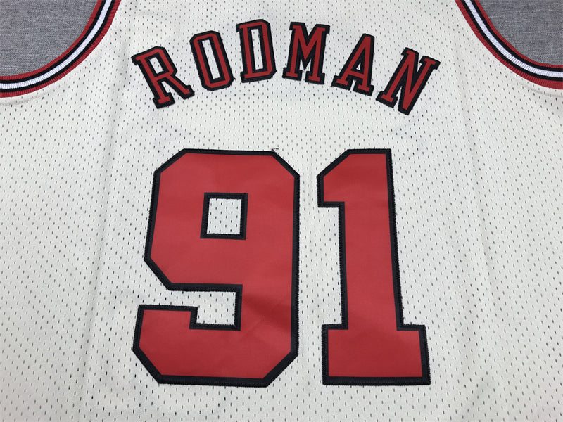 Men's Chicago Bulls Dennis Rodman #91 Cream Hardwood Classics Swingman Jersey