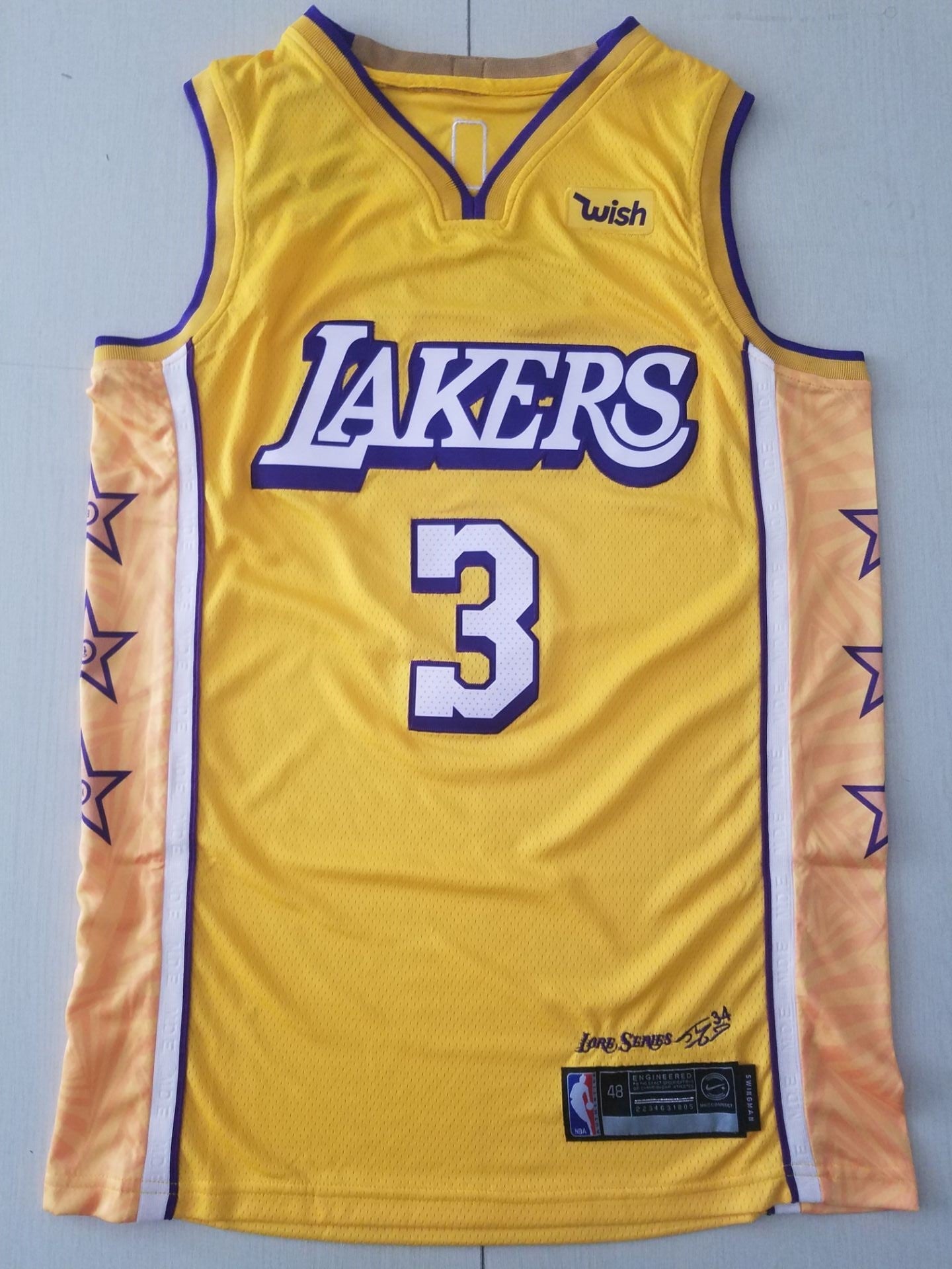 Gelbes #3 Swingman-Trikot der Los Angeles Lakers von Anthony Davis für Herren