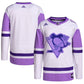 Men's Pittsburgh Penguins adidas White/Purple Hockey Fights Cancer Primegreen Authentic Blank Practice Jersey