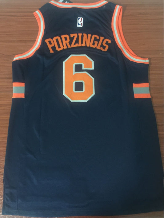 Men's New York Knicks Kristaps Porzingis #6 NBA Dark Blue Swingman Jersey